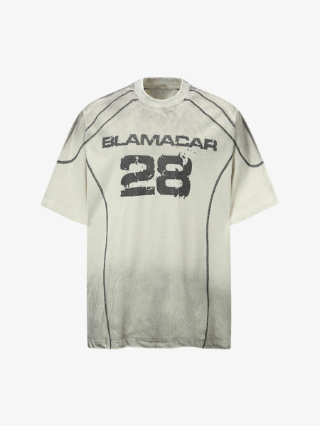 PrimeMasc Distressed Graphic Tee with Bold Number Print – Casual Sporty Cotton T-Shirt for Spring and Summer