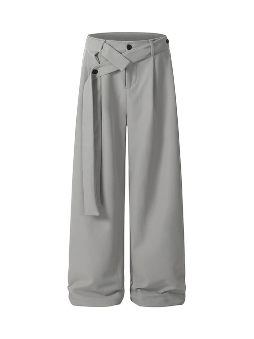 Men’s Wide-Leg Trousers with Wrap Belt and Button Closure – Casual and Office Wear for Spring and Autumn